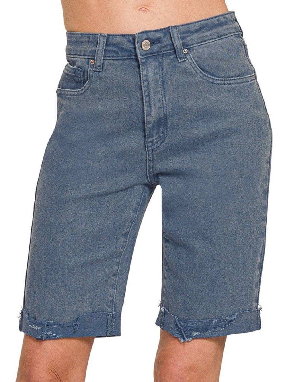 NWT💙Zenana Distressed Bermuda Shorts Small Blackberry